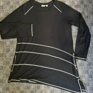 LOGO Lori Goldstein black/white exposed stitching asymmetrical tunic top goth XL